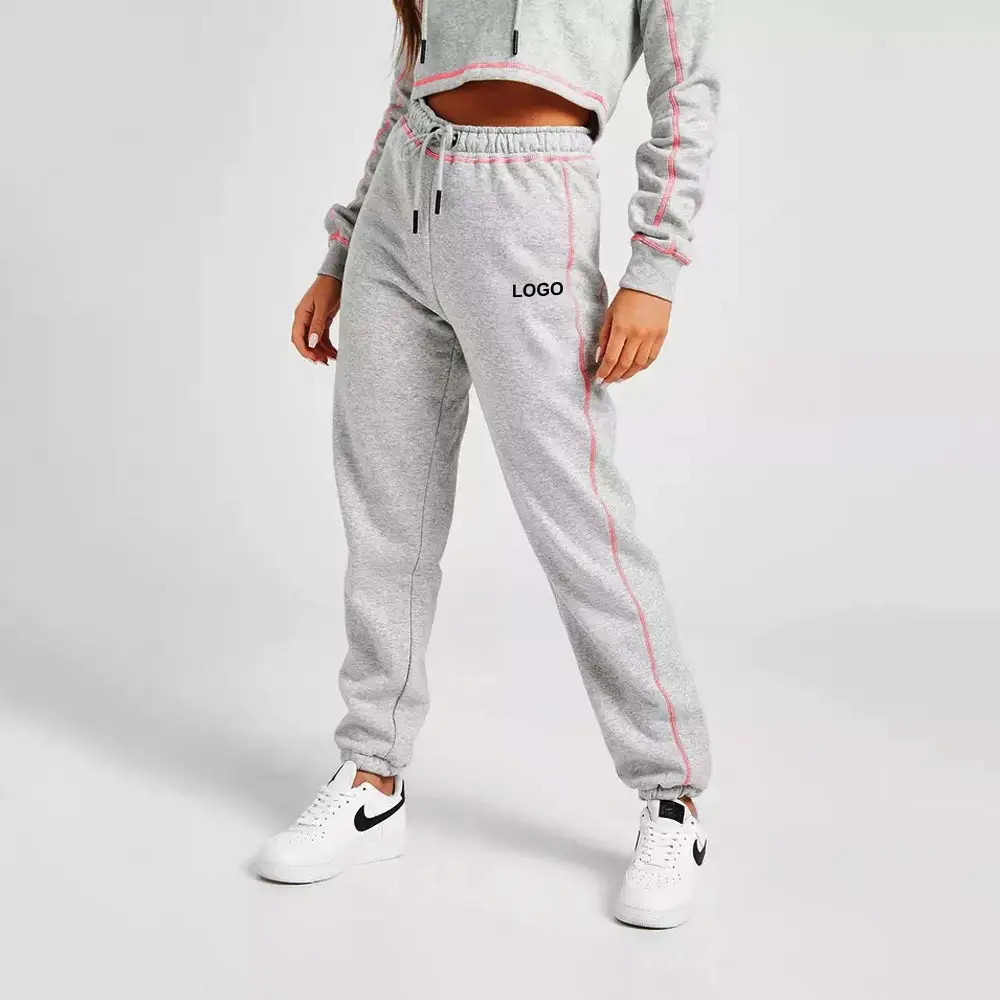 Nieuwe Stijl Custom Logo Grey Joggers Voor Vrouwen Solid Running Dames Broek Plus Size