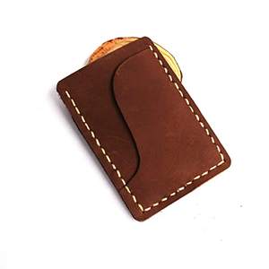 Cartera de cuero PU de gran tamaño minimalista hecha a mano, 3 ranuras para tarjetas, bolsillo frontal, Mini tarjetero ultrafino, logotipo personalizado de Metal - Product Image 3