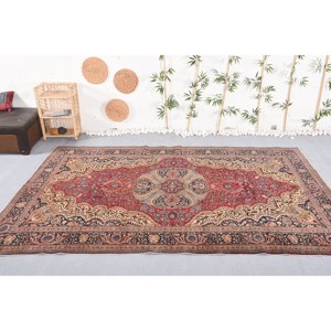 Traditional <b>Red</b> Beige Vintage Turkish Large Area Rug Classic Rectangle Pattern Patchwork Design <b>Wool</b> Latex 7.3 X 11.3 ft - Product Image 1