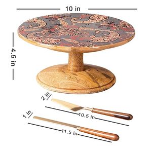 Ensaladeras de madera Soporte de pastel de vidrio extra grande para fiesta con base de madera de acacia Soporte de exhibición Soporte de pastel - Product Image 4