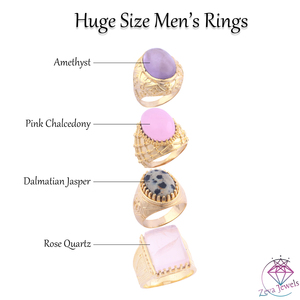 Personnalité de la mode forme ovale véritable calcédoine rose grande taille anneau plaqué or perlé brossé designer gothique bande celtique anneaux - Product Image 3