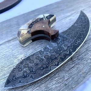 Cortador de Pizza | Cuchillo Ullu para cortar verduras Acero de Damasco hecho a mano personalizado con mango de madera Cuchillo Ullu - Product Image 6