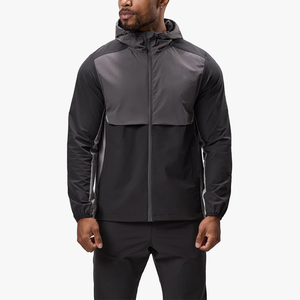 Veste coupe-vent pour homme avec logo personnalisé, tissu tissé imperméable, capuche réglable, fermeture éclair avant - Product Image 1