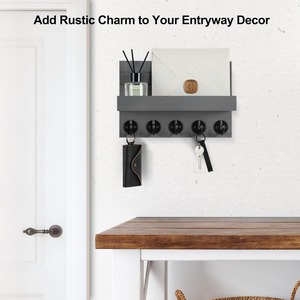 Colgador de ropa de montaje en pared Earth, 5 ganchos para decoración del hogar inspirada en la naturaleza, organizador de entrada rústico, exhibición de pared de salón de Metal - Product Image 4