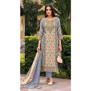 Pur Viscose mousseline fantaisie broderie travail numérique imprimé élégant festif ethnique femmes fête porter Salwar costume indien pakistanais - Product Image 1