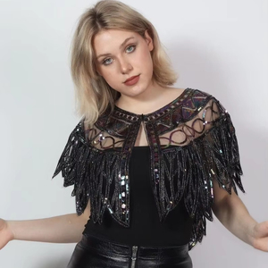 Cape Burlesque élégante avec des paillettes de brins perlés Belle silhouette droite Attache le cou Enveloppe de fête pour les occasions de club - Product Image 1