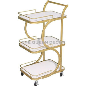Restaurant Coffee Shop Hotel Food Desert White Gold Metal Marble Serving Service <b>Cart</b> <b>Hand</b> <b>Carts</b> & Trolleys With Wheels - Product Image 1