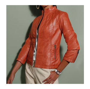 Nouveau 2025 mode femmes en cuir véritable couleur rouge respirant tricoté fermeture éclair manteau Style de haute qualité - Product Image 5