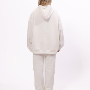 Sudadera con capucha y logotipo personalizado para mujer, conjunto de chándal de gran tamaño con hombros caídos, conjunto de 2 piezas, ropa de calle, chándales blancos holgados - Product Image 3