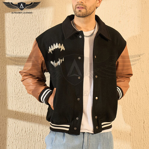 Votre propre produit d'arrivée avec broderie contraste couleur cuir à manches longues collège Baseball vestes d'université pour la vente en gros - Product Image 3