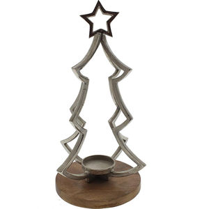 Décoration de table de Noël élégante, étoile décorative en aluminium argenté, bougeoir en métal, base en bois, bougeoir pour bougie chauffe-plat à vendre - Product Image 3
