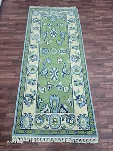 Tapis Oushak en laine de haute qualité 2.8x10 vert ivoire petit coureur Antique luxe Handknott Design Vintage pour salon prière - Product Image 3