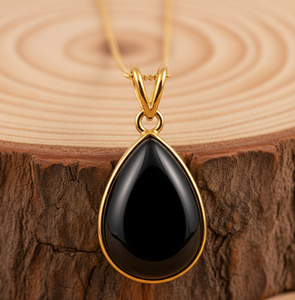 Chaîne en argent Sterling 925 de qualité supérieure avec pendentif en onyx noir naturel bohème en forme de goutte cadeau de mode en cristal de guérison - Product Image 3