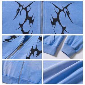 Sweat à capuche zippé en coton éponge française surdimensionné délavé au soleil et streetwear Streetwear avec logo personnalisé sérigraphie pour hommes - Product Image 5