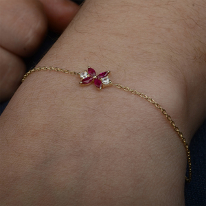 สร้อยข้อมือทองคำคุณภาพสูงพร้อมทับทิมธรรมชาติรูปทรงดอกไม้เพชรแท้ลายใบไม้ทอง14K สำหรับเป็นของขวัญผลิตใน10K/18K - Product Image 5