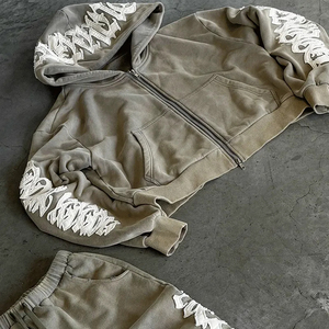 Écusson de broderie avec appliques de broderie vieilli personnalisé sweats à capuche unis avec fermeture éclair vestes de fitness pour hommes survêtements pour hommes - Product Image 6