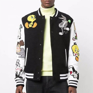 OEM personalizado de los hombres Varsity chaqueta de cuello alto de la calle de retazos de diseño Reversible tela de lana Chenille bordado con - Product Image 1