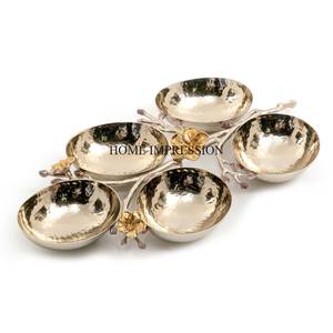 Grands bols à texture martelée de haute qualité en métal de forme ronde couleur argent brillant poli avec cadre de designer unique - Product Image 5