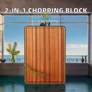 Planche à découper rectangulaire en bois 100% naturel avec poignée, passe au lave-vaisselle, épaisseur 1,5 cm, accessoire de cuisine pour couper les légumes - Product Image 6