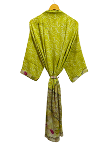 ชุดคลุมบิกินี่กิโมโนสุดหรูสำหรับฤดูร้อนชุดคลุมสำหรับกลางคืนชุดคลุมยาวทำด้วยมือสไตล์อินเดียผ้าไหมส่าหรี - Product Image 3