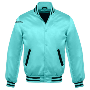 Chaquetas universitarias de alta calidad de satén brillante para hombres Logotipo personalizado Moda callejera OEM Estilo de béisbol Cremallera Cuello alto - Product Image 1