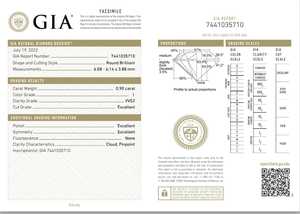 Redondo Brillante 0,90 Quilates I Color VVS2 Claridad EX Corte Ninguno Fluorescencia Certificado GIA Diamante Natural Excelente Brillo - Product Image 2