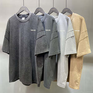 Camiseta de punto de algodón 100% de alta calidad vintage al por mayor, camiseta transpirable de compresión pesada negra lavada con ácido de gran tamaño con logotipo personalizado - Product Image 5