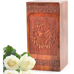 Urnas conmemorativas de madera hechas a mano para cenizas humanas de adultos urnas de cremación grabadas caja de urna de entierro decorativa funeraria de la India - Product Image 2