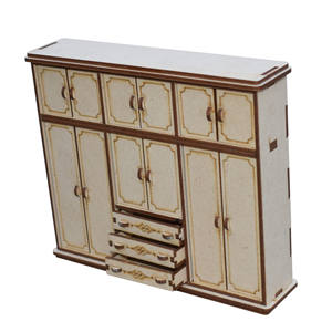 ตู้เสื้อผ้าไม้ขนาดเล็กแบบตัดด้วยเลเซอร์ ของเล่นเฟอร์นิเจอร์ขนาดเล็กพร้อมที่จัดเก็บเสื้อผ้าสำหรับบ้านตุ๊กตา - Product Image 5