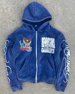 Sudaderas con cremallera completa de felpa francesa de algodón 100% unisex, sudaderas con capucha y logotipo personalizado del fabricante al por mayor, sudaderas con capucha para hombre con patrón de tinte - Product Image 3