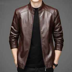 Nueva chaqueta de cuero para hombre, tendencia de moda de motocicleta, chaqueta de cuero personalizada ajustada, chaqueta de cuero de Pu con cuello levantado de gran tamaño para hombre - Product Image 2