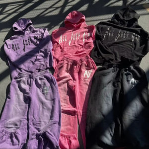 Nouveau pull surdimensionné personnalisé Dtg Logo 2 pièces pantalons évasés pour hommes ensembles deux pièces crop top pantalons de survêtement évasés pour hommes et ensembles à capuche - Product Image 1