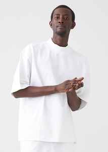 Mock Neck Peached French Terry Cotton Camiseta de gran tamaño Boxy Camiseta lisa en blanco de alta calidad para hombres de gran tamaño 210 Gsm Full - Product Image 4