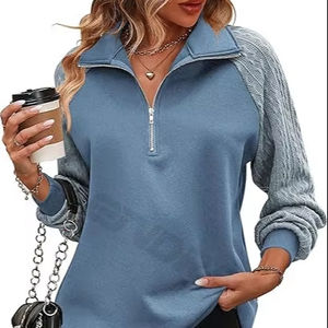 Cuello alto con cremallera para mujer, Hodes cortos para mujer, Sudadera de cuello alto con media cremallera a la moda, ropa de calle - Product Image 1