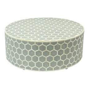 Table basse classique à incrustation d'os, à rayures rondes, en noir et blanc - Product Image 4