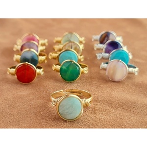Colorful Gold and Silver Plated Wire Wrap <b>Rings</b> with Natural Stone Accents for Resale Fashion Jewelry - Product Image 1