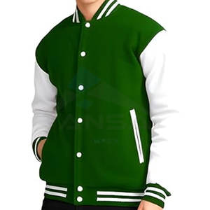 Chaqueta Varsity de Invierno Personalizada para Hombre, Mangas de Cuero, Cuerpo de Mezcla de Lana, Ajuste Ceñido, Cuello y Puños Acanalados, Ligera, Cálida, Verde - Product Image 4