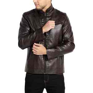 Veste en cuir pour homme de haute qualité, 100% cuir véritable, style vintage, fermeture éclair, col rabattu, rembourrage en coton - Product Image 1
