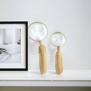 Juego de 2 lupas de mano con mango de plumas doradas, lupa de lectura, accesorio decorativo para escritorio de oficina, regalo de lujo para el hogar y estudio - Product Image 3