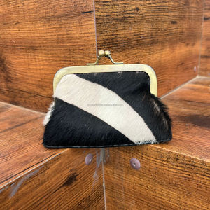 Monedero de piel auténtica con estampado de animales personalizado para mujer, Monedero de piel de vaca, monedero con hebilla, cierre de beso, novedad de 2024 - Product Image 2