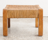 Pouf en bois personnalisé de haute qualité, Peeda, en osier tressé à la main, en bambou, avec incrustations en os, style Mid-Century, pour salon et appartement