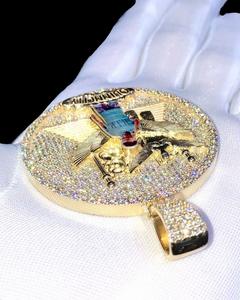Medallón de Ojo de Horus Egipcio con Incrustaciones de Moissanita, Estilo Hip Hop, Chapado en Oro Redondo, Plata de Ley - Product Image 2