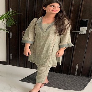 Women's Cotton <b>Kurta</b> Set Traditional Loose Fit Midi Length Casual Wear India Pakistan Style Green Color - Product Image 3