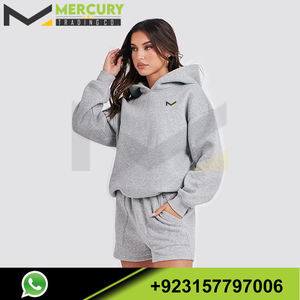 Wholesale <b>Women's</b> Solid Color Fashion Fitted Casual Cropped Hoodie and <b>Shorts</b> Hooded and <b>Short</b> Two Piece Set Rkout - Product Image 3