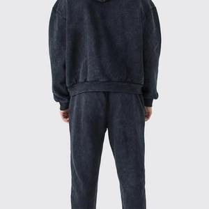 Chándal de diseño personalizado OEM para hombre, conjunto de pantalones de chándal y Sudadera con capucha de gran tamaño lavado ácido, ropa de moda Vintage de alta calidad - Product Image 3