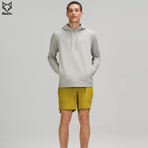 Men's Light Gray Hooded <b>Sweatshirt</b> Regular Fit Raglan Sleeve Cotton Knitted Casual Autumn Wear - Product Image 2