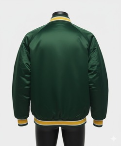 Veste universitaire unie en satin vert foncé, veste de baseball personnalisée en satin, fabricant de vestes bomber en gros, OEM, marque privée - Product Image 2