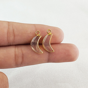 Rose Quartz Gemstone Crescent Half <b>Moon</b> Pendant Gold Plated Natural Gemstone Tiny Half <b>Moon</b> Pendant For Making Earring Finding - Product Image 1