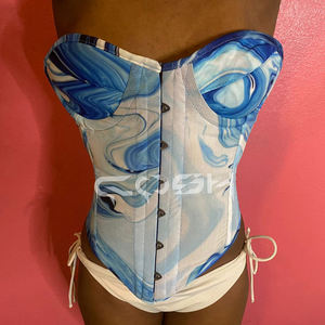 Blue Marble Print Overbust Corset with Matching Leggings - Product Image 6