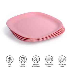 11 pouces grande assiette carrée rose incassable micro-ondes et plastique sans BPA écologique pour les fêtes et l'utilisation à long terme - Product Image 2